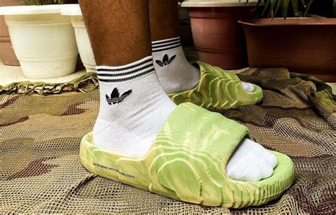 Get Ready for Summer Adventures with Adidas Magic Lime Slides in Desert Sand